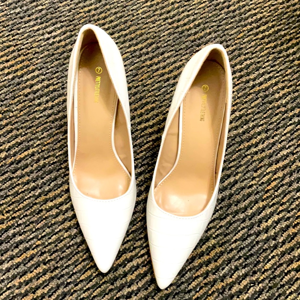 White Alligator Print Heels